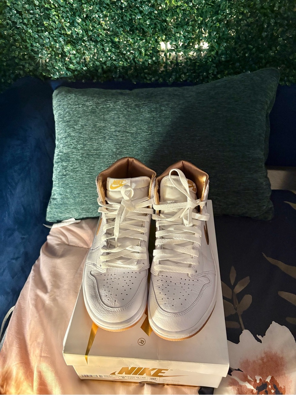 Jordan Retro White and Gold High-Top Sneakers